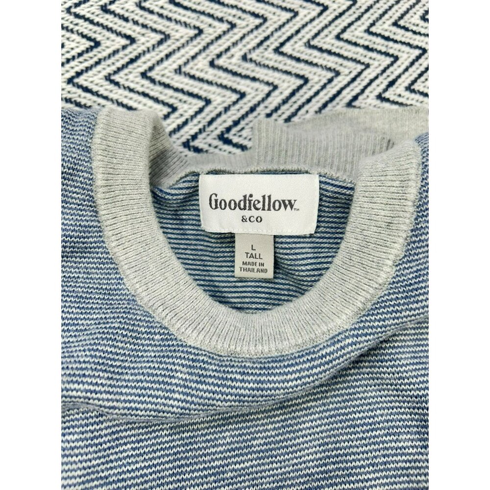 Goodfellow & Co Men's Blue & Gray Crewneck Sweater Size L Tall 100% Cotton Casua - Picture 3 of 4